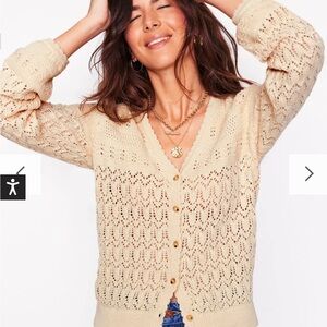 NWT Boden Elodie Stitch V-Neck Cardigan warm ivory size small